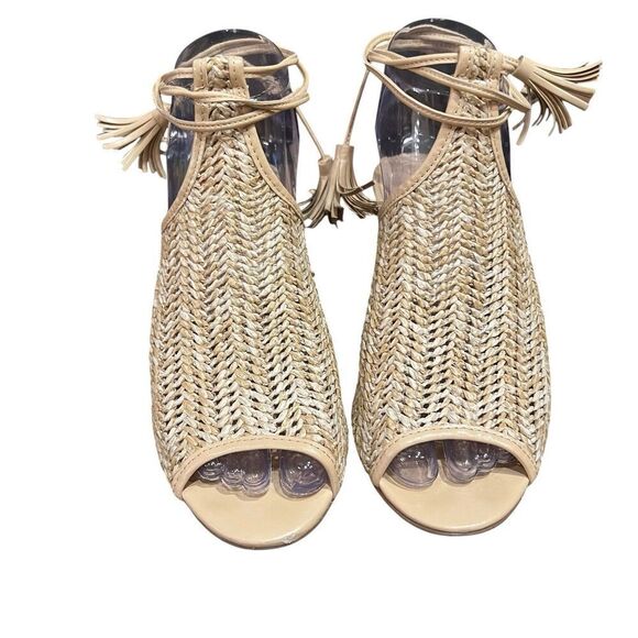 Womens Peep Toe Sandals Size 6 Natural Woven Heel Beige Niko Charles David - Picture 2 of 6